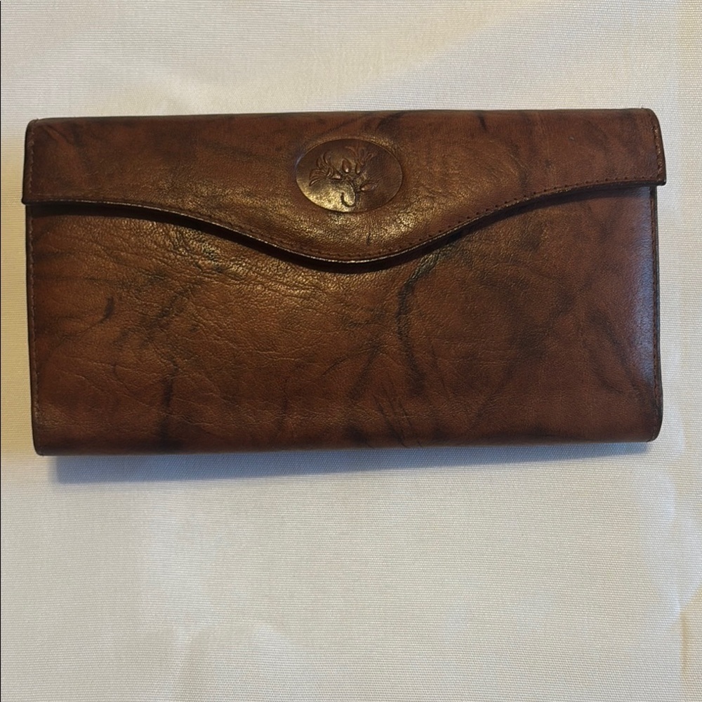 Buxton Tooled Leather Organizer Clutch Brown Preloved